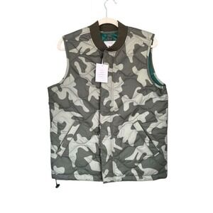 Free Assembly Quilted Vest Camo Print Bomber Collar Gorpcore Full Zip Puffer